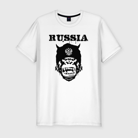 Мужская футболка хлопок Slim с принтом Russian gorilla , 92% хлопок, 8% лайкра | приталенный силуэт, круглый вырез ворота, длина до линии бедра, короткий рукав | 