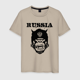 Мужская футболка хлопок с принтом Russian gorilla в Кировске, 100% хлопок | прямой крой, круглый вырез горловины, длина до линии бедер, слегка спущенное плечо. | Тематика изображения на принте: 