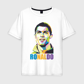Мужская футболка хлопок Oversize с принтом Smiling Ronaldo в Новосибирске, 100% хлопок | свободный крой, круглый ворот, “спинка” длиннее передней части | 