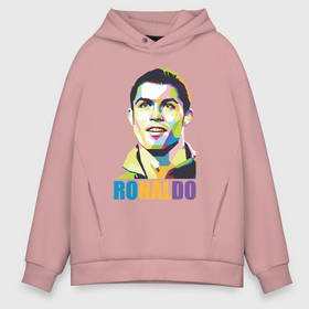 Мужское худи Oversize хлопок с принтом Smiling Ronaldo в Новосибирске, френч-терри — 70% хлопок, 30% полиэстер. Мягкий теплый начес внутри —100% хлопок | боковые карманы, эластичные манжеты и нижняя кромка, капюшон на магнитной кнопке | 