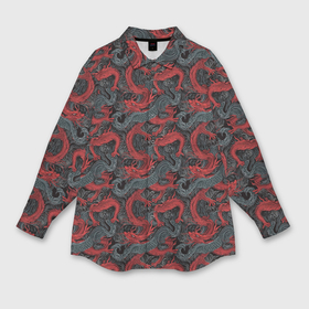 Мужская рубашка oversize 3D с принтом Красные драконы на сером фоне в Тюмени,  |  | Тематика изображения на принте: 