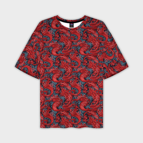 Мужская футболка oversize 3D с принтом Красные драконы паттерн в Тюмени,  |  | Тематика изображения на принте: 