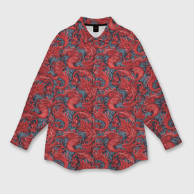Мужская рубашка oversize 3D с принтом Красные драконы паттерн в Тюмени,  |  | Тематика изображения на принте: 