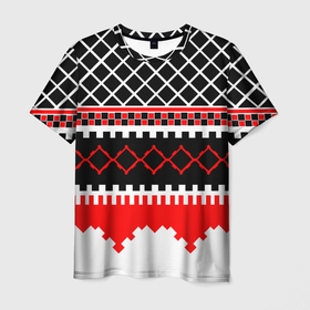 Мужская футболка 3D с принтом Красные и чёрные фигуры в Екатеринбурге, 100% полиэфир | прямой крой, круглый вырез горловины, длина до линии бедер | 