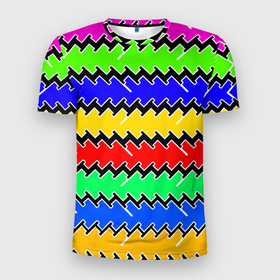 Мужская футболка 3D Slim с принтом Горизонтальные разноцветные линии в Тюмени, 100% полиэстер с улучшенными характеристиками | приталенный силуэт, круглая горловина, широкие плечи, сужается к линии бедра | 
