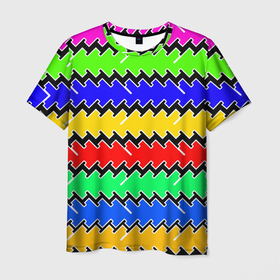 Мужская футболка 3D с принтом Горизонтальные разноцветные линии в Санкт-Петербурге, 100% полиэфир | прямой крой, круглый вырез горловины, длина до линии бедер | 