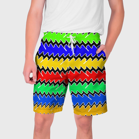 Мужские шорты 3D с принтом Горизонтальные разноцветные линии в Екатеринбурге,  полиэстер 100% | прямой крой, два кармана без застежек по бокам. Мягкая трикотажная резинка на поясе, внутри которой широкие завязки. Длина чуть выше колен | 