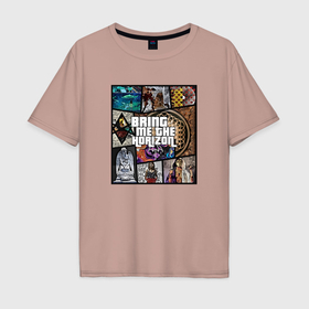 Мужская футболка хлопок Oversize с принтом Bring Me the Horizon   music в Кировске, 100% хлопок | свободный крой, круглый ворот, “спинка” длиннее передней части | 