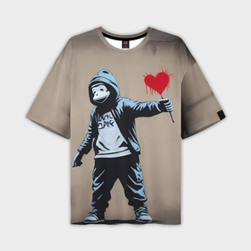 Мужская футболка oversize 3D с принтом Обезьяна держит в руках сердце граффити в Тюмени,  |  | 