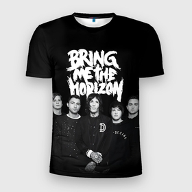 Мужская футболка 3D Slim с принтом Bring me the horizon   group в Кировске, 100% полиэстер с улучшенными характеристиками | приталенный силуэт, круглая горловина, широкие плечи, сужается к линии бедра | Тематика изображения на принте: 