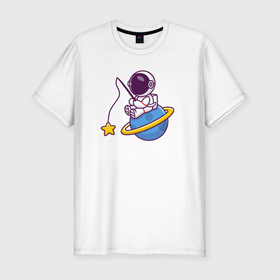 Мужская футболка хлопок Slim с принтом Рыбалка на Сатурне в Тюмени, 92% хлопок, 8% лайкра | приталенный силуэт, круглый вырез ворота, длина до линии бедра, короткий рукав | 