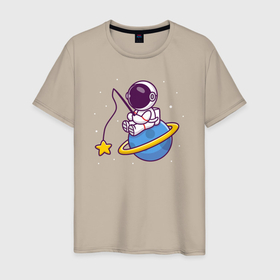 Мужская футболка хлопок с принтом Рыбалка на Сатурне в Тюмени, 100% хлопок | прямой крой, круглый вырез горловины, длина до линии бедер, слегка спущенное плечо. | 