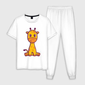 Мужская пижама хлопок с принтом Добрый жирафик в Курске, 100% хлопок | брюки и футболка прямого кроя, без карманов, на брюках мягкая резинка на поясе и по низу штанин
 | Тематика изображения на принте: 