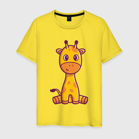 Мужская футболка хлопок с принтом Добрый жирафик в Курске, 100% хлопок | прямой крой, круглый вырез горловины, длина до линии бедер, слегка спущенное плечо. | 