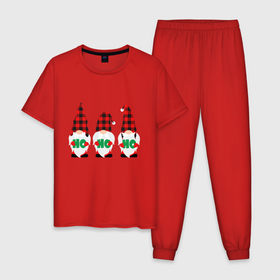 Мужская пижама хлопок с принтом Ho ho ho  веселые новогодние гномы в Новосибирске, 100% хлопок | брюки и футболка прямого кроя, без карманов, на брюках мягкая резинка на поясе и по низу штанин
 | 