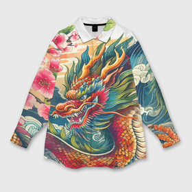 Мужская рубашка oversize 3D с принтом Гравюра японского дракона ,  |  | 