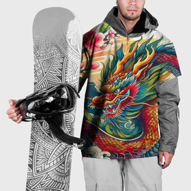 Накидка на куртку 3D с принтом Гравюра японского дракона , 100% полиэстер |  | 