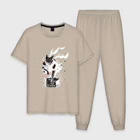 Мужская пижама хлопок с принтом Гароу на камне в Кировске, 100% хлопок | брюки и футболка прямого кроя, без карманов, на брюках мягкая резинка на поясе и по низу штанин
 | 