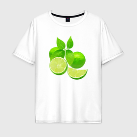Мужская футболка хлопок Oversize с принтом Лайм целиком с листьями , 100% хлопок | свободный крой, круглый ворот, “спинка” длиннее передней части | 