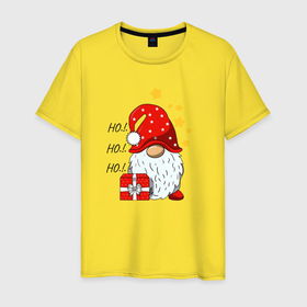 Мужская футболка хлопок с принтом Милый гном с подарком в Петрозаводске, 100% хлопок | прямой крой, круглый вырез горловины, длина до линии бедер, слегка спущенное плечо. | 