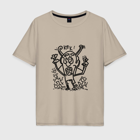 Мужская футболка хлопок Oversize с принтом Злобный дядя кек в Петрозаводске, 100% хлопок | свободный крой, круглый ворот, “спинка” длиннее передней части | 