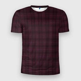 Мужская футболка 3D Slim с принтом Клетчатый тёмно красный в Новосибирске, 100% полиэстер с улучшенными характеристиками | приталенный силуэт, круглая горловина, широкие плечи, сужается к линии бедра | 