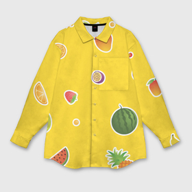 Мужская рубашка oversize 3D с принтом Фруктовый узор на желтом в Екатеринбурге,  |  | Тематика изображения на принте: 