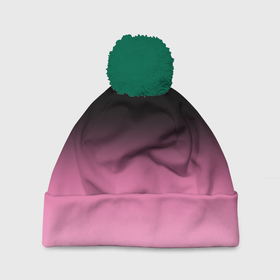Шапка 3D c помпоном с принтом Черно розовый градиент в Тюмени, 100% полиэстер | универсальный размер, печать по всей поверхности изделия | 