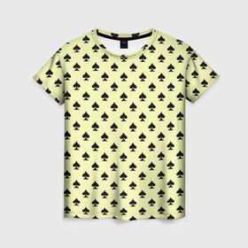 Женская футболка 3D с принтом Пиковая масть светло жёлтый в Санкт-Петербурге, 100% полиэфир ( синтетическое хлопкоподобное полотно) | прямой крой, круглый вырез горловины, длина до линии бедер | Тематика изображения на принте: 