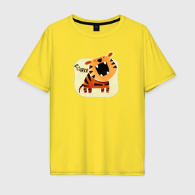 Мужская футболка хлопок Oversize с принтом Храбрый тигренок в Курске, 100% хлопок | свободный крой, круглый ворот, “спинка” длиннее передней части | Тематика изображения на принте: 