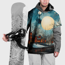 Накидка на куртку 3D с принтом Ночной новогодний город в Новосибирске, 100% полиэстер |  | Тематика изображения на принте: 