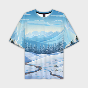 Мужская футболка oversize 3D с принтом Зимний  пейзаж в Курске,  |  | 