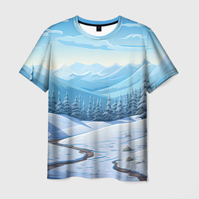 Мужская футболка 3D с принтом Зимний  пейзаж в Белгороде, 100% полиэфир | прямой крой, круглый вырез горловины, длина до линии бедер | 