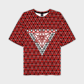 Мужская футболка oversize 3D с принтом Красные и чёрные треугольники в Петрозаводске,  |  | 