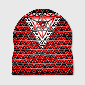 Шапка 3D с принтом Красные и чёрные треугольники в Новосибирске, 100% полиэстер | универсальный размер, печать по всей поверхности изделия | 