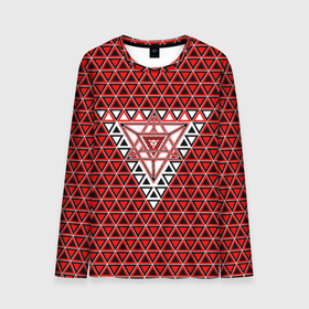 Мужской лонгслив 3D с принтом Красные и чёрные треугольники в Петрозаводске, 100% полиэстер | длинные рукава, круглый вырез горловины, полуприлегающий силуэт | Тематика изображения на принте: 