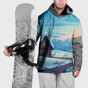 Накидка на куртку 3D с принтом Лесной зимний домик , 100% полиэстер |  | Тематика изображения на принте: 