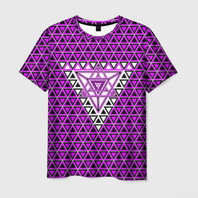 Мужская футболка 3D с принтом Розовые и чёрные треугольники в Петрозаводске, 100% полиэфир | прямой крой, круглый вырез горловины, длина до линии бедер | 