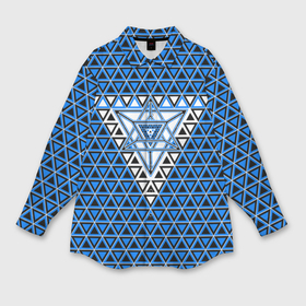 Мужская рубашка oversize 3D с принтом Синие и чёрные треугольники в Белгороде,  |  | 
