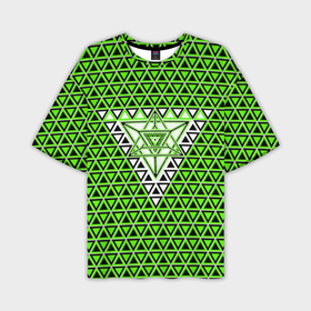 Мужская футболка oversize 3D с принтом Зелёные и чёрные треугольники ,  |  | 