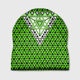 Шапка 3D с принтом Зелёные и чёрные треугольники , 100% полиэстер | универсальный размер, печать по всей поверхности изделия | 