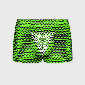 Мужские трусы 3D с принтом Зелёные и чёрные треугольники , 50% хлопок, 50% полиэстер | классическая посадка, на поясе мягкая тканевая резинка | 