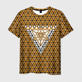 Мужская футболка 3D с принтом Жёлтые и чёрные треугольники в Белгороде, 100% полиэфир | прямой крой, круглый вырез горловины, длина до линии бедер | Тематика изображения на принте: 