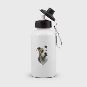 Бутылка спортивная с принтом Амстафф бело тигровый , металл | емкость — 500 мл, в комплекте две пластиковые крышки и карабин для крепления | Тематика изображения на принте: 