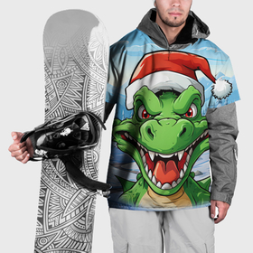 Накидка на куртку 3D с принтом Зеленый дракон на зимнем пейзаже в Курске, 100% полиэстер |  | 