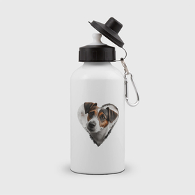 Бутылка спортивная с принтом Джек рассел терьер арт в сердце в Санкт-Петербурге, металл | емкость — 500 мл, в комплекте две пластиковые крышки и карабин для крепления | 