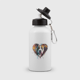 Бутылка спортивная с принтом Питбуль арт граффити в сердце , металл | емкость — 500 мл, в комплекте две пластиковые крышки и карабин для крепления | 