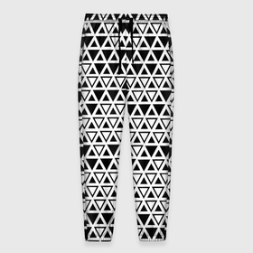 Мужские брюки 3D с принтом Треугольники чёрные и белые в Санкт-Петербурге, 100% полиэстер | манжеты по низу, эластичный пояс регулируется шнурком, по бокам два кармана без застежек, внутренняя часть кармана из мелкой сетки | 