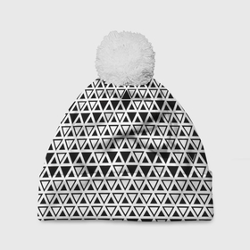 Шапка 3D c помпоном с принтом Треугольники чёрные и белые в Белгороде, 100% полиэстер | универсальный размер, печать по всей поверхности изделия | 