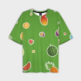 Мужская футболка oversize 3D с принтом Фруктовый узор на зеленом ,  |  | 
